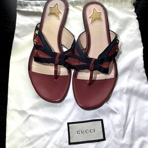 Red Gucci Sandals with Grossgrain Ribbon and
Gold Star Grommets Size 38